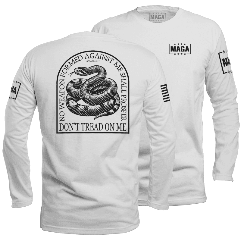 Men's Long Sleeve / White / S No Weapon Formed Against Me - Don't Tread On Me maga trump