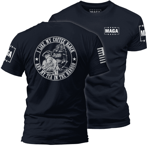 Men's Tee / Midnight Navy / XS I Like My Coffee Black and Tea in the Harbor with Ship maga trump