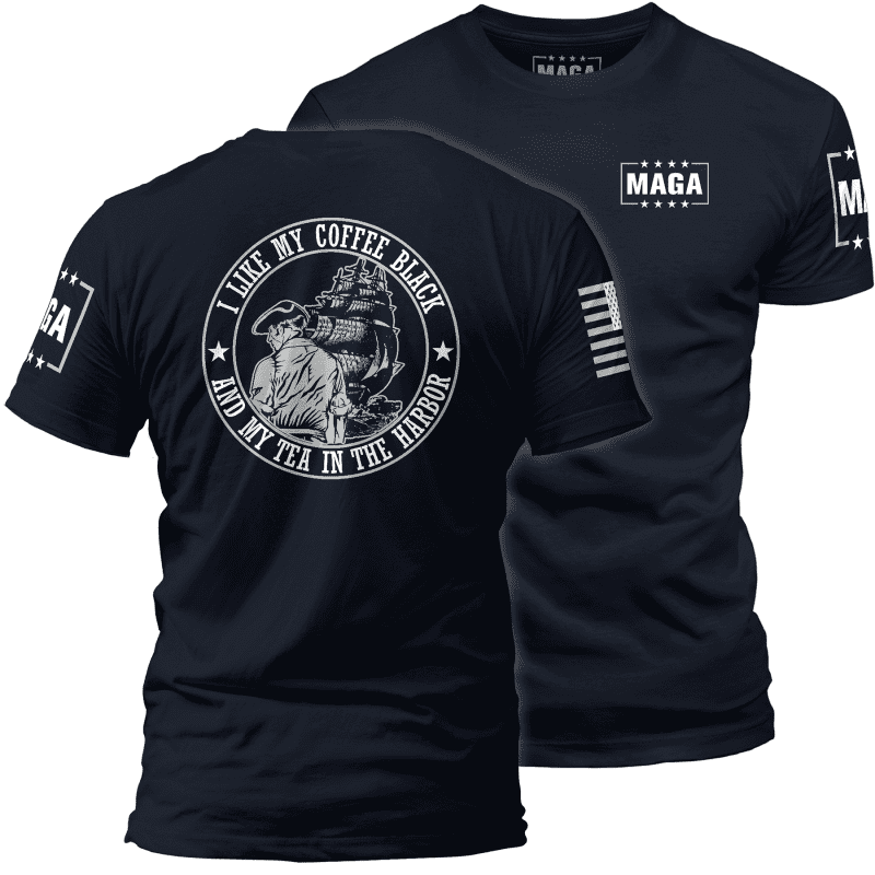 Men's Tee / Midnight Navy / XS I Like My Coffee Black and Tea in the Harbor with Ship maga trump