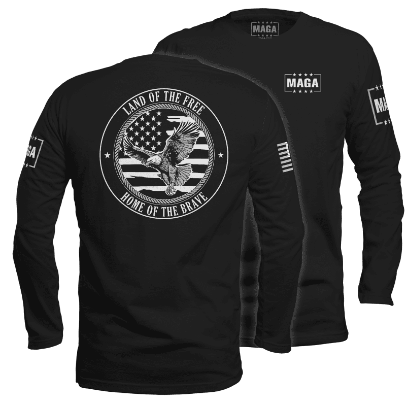 Mens Long Sleeve / Black / S Land of the Free Home of the Brave Eagle maga trump