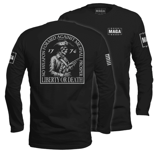 Mens Long Sleeve / Black / S Liberty or Death Skull Patriot maga trump