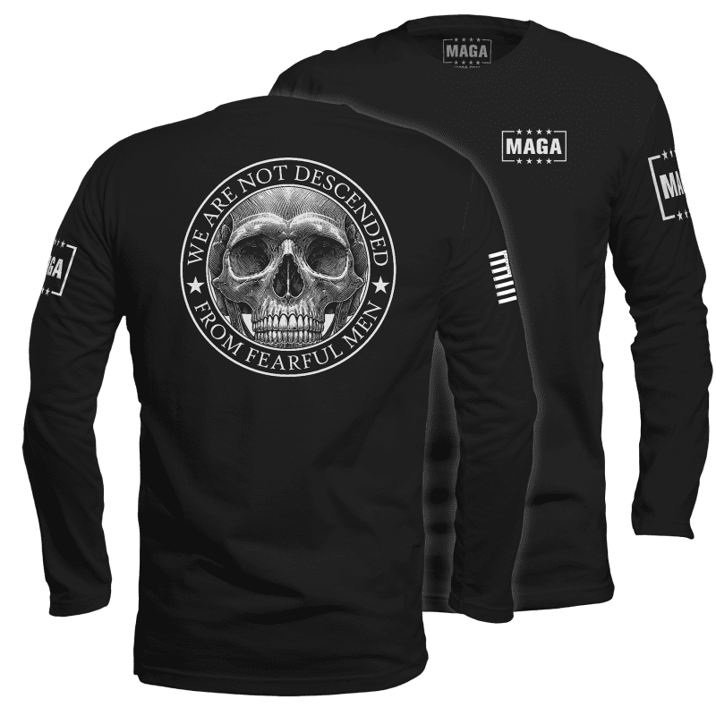 Mens Long Sleeve / Black / S We are not Descended Skull maga trump