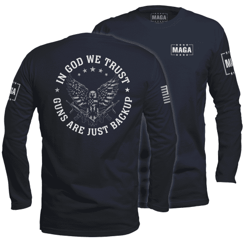 Mens Long Sleeve / Midnight Navy / S In God We Trust maga trump