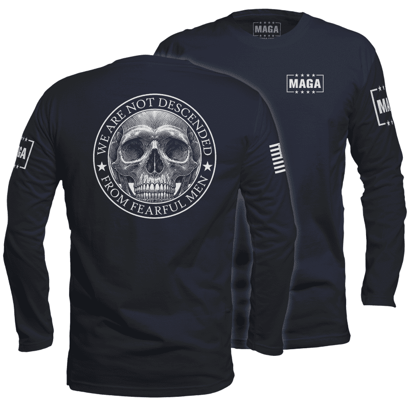 Mens Long Sleeve / Midnight Navy / S We are not Descended Skull maga trump