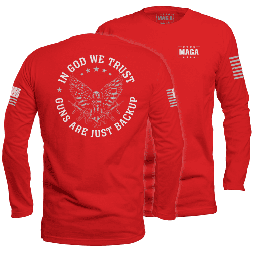 Mens Long Sleeve / Red / S In God We Trust maga trump