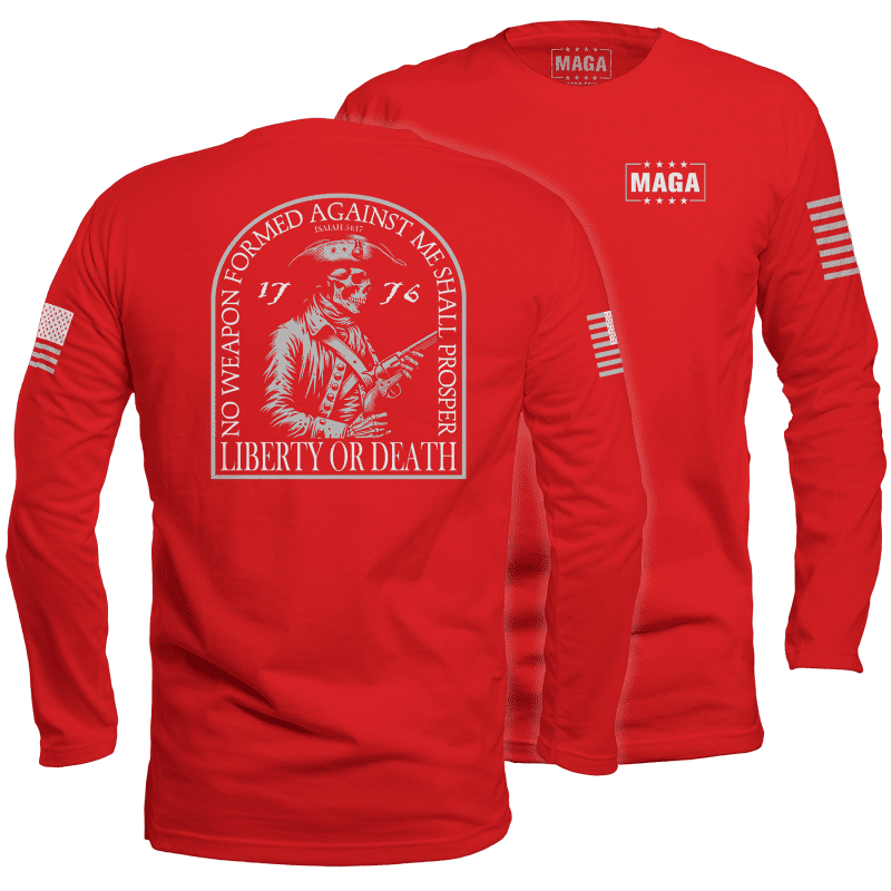 Mens Long Sleeve / Red / S Liberty or Death Skull Patriot maga trump