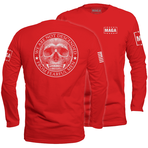 Mens Long Sleeve / Red / S We are not Descended Skull maga trump