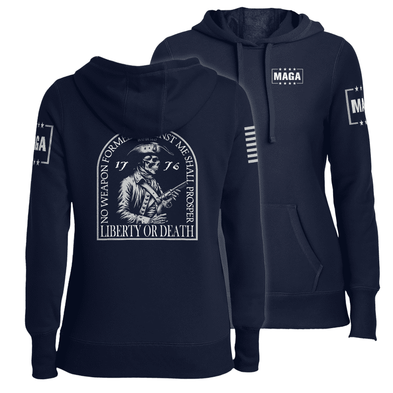 Navy / XS Liberty or Death Skull Patriot Ladies Hoodie maga trump