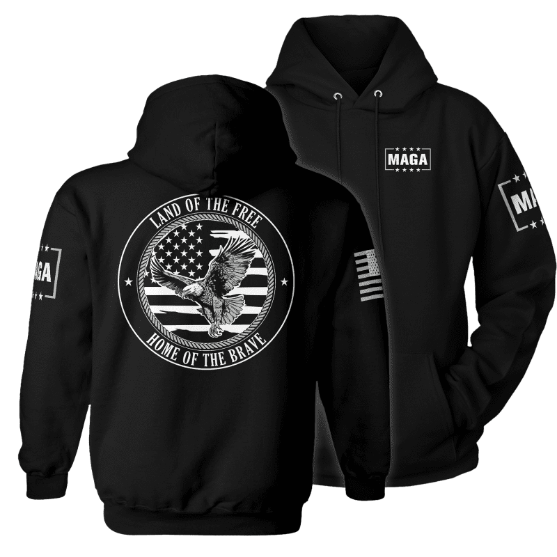 Premium Soft Hoodie / Black / XS Land of the Free Home of the Brave Eagle maga trump