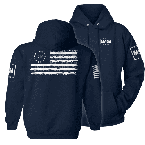 Premium Soft Hoodie / Navy / XS 1776 Betsy Tattered 2A Flag maga trump