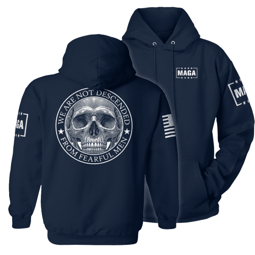 Premium Soft Hoodie / Navy / XS We are not Descended Skull maga trump