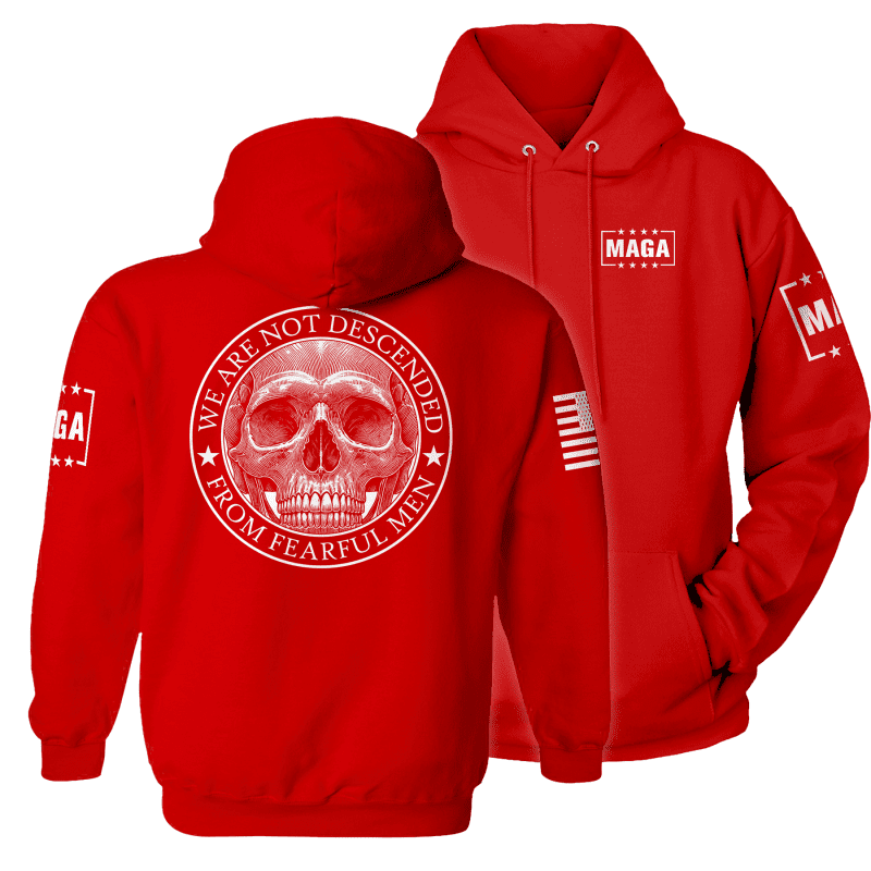 Premium Soft Hoodie / Red / XS We are not Descended Skull maga trump