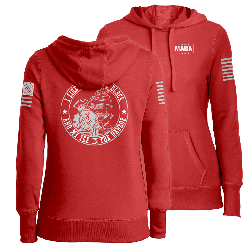 Red / XS I Like My Coffee Black and Tea in the Harbor with Ship Ladies Hoodie maga trump