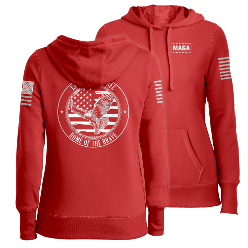 Red / XS Land of the Free Home of the Brave Eagle Ladies Hoodie maga trump