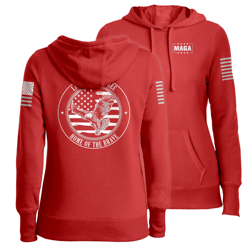 Red / XS Land of the Free Home of the Brave Eagle Ladies Hoodie maga trump