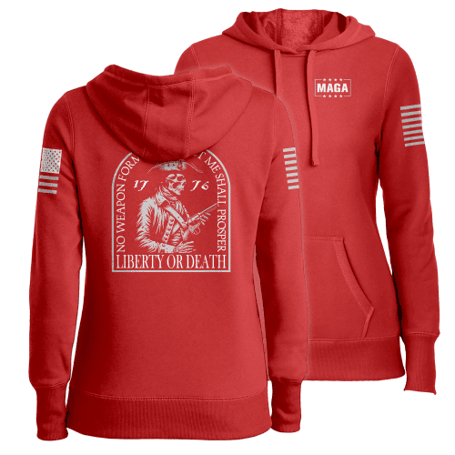 Red / XS Liberty or Death Skull Patriot Ladies Hoodie maga trump