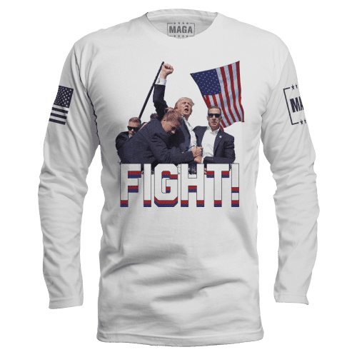 White / S Trump Fight Long Sleeve maga trump