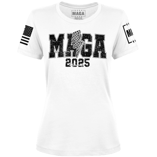 White / XS MAGA Lightning Bolt Ladies Tee maga trump