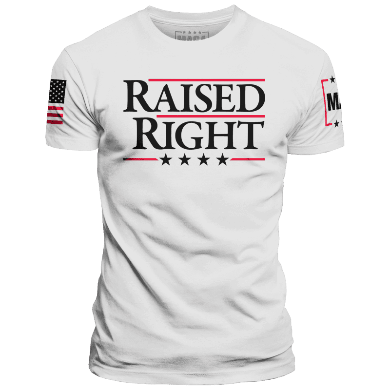 White / XS Raised Right maga trump