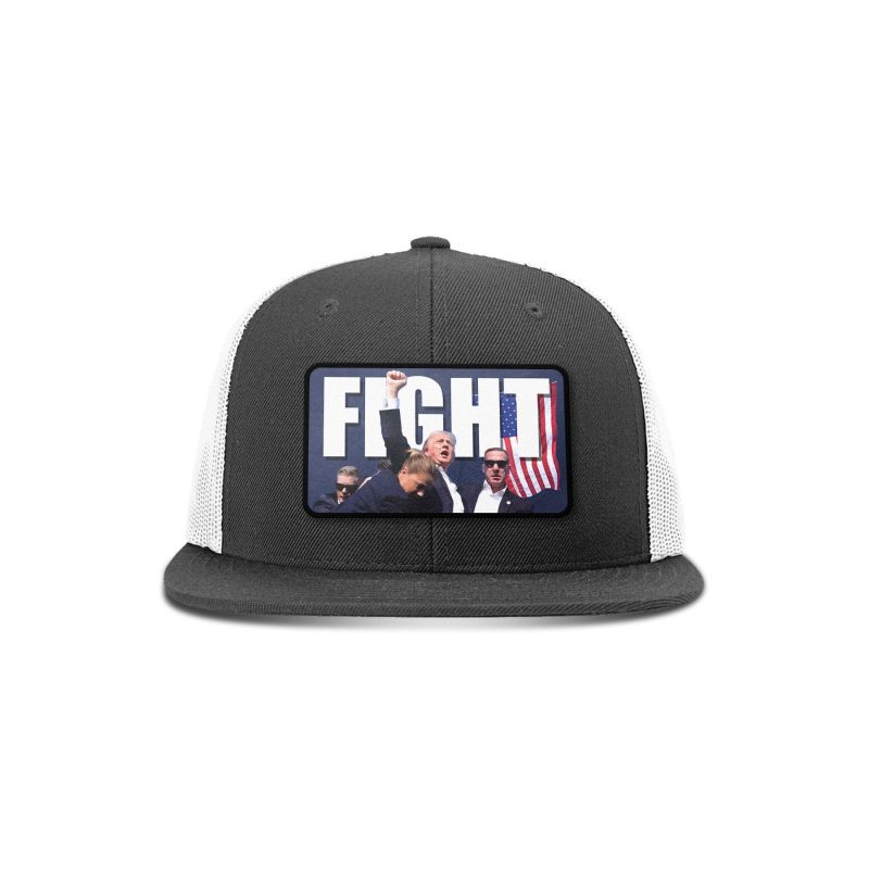 Wool blend flatbill trucker / Black/ White Fight Trump Flat Bill Hat maga trump