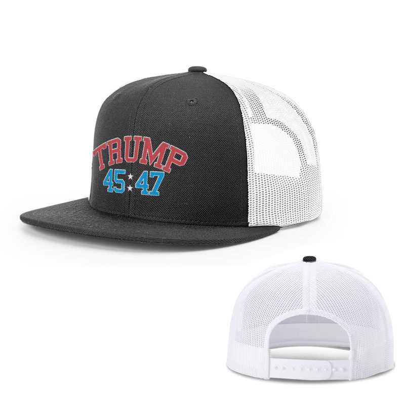 Wool blend flatbill trucker / Black/ White Trump 45 47 Flat Bill Hat maga trump