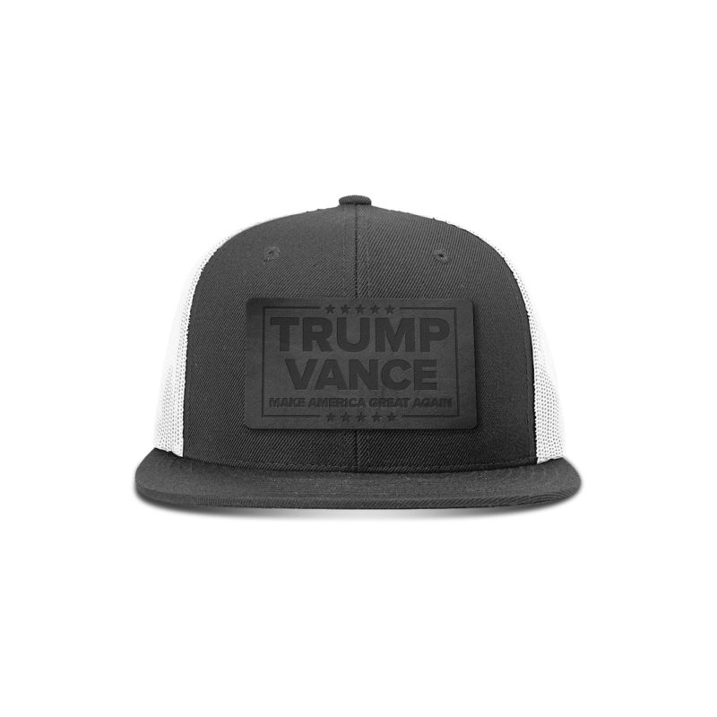 Wool blend flatbill trucker / Black/ White Trump Vance MAGA Blackout Leather Patch Flat Bill Hat maga trump