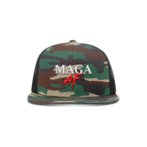 Wool blend flatbill trucker / Camo/ Black MAGA AF Flat Bill Hat maga trump