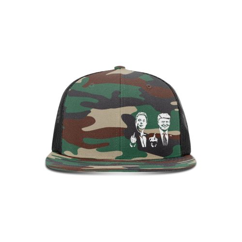 Wool blend flatbill trucker / Camo/ Black Trump And Elon Flipping The Bird Flatbill Hat maga trump