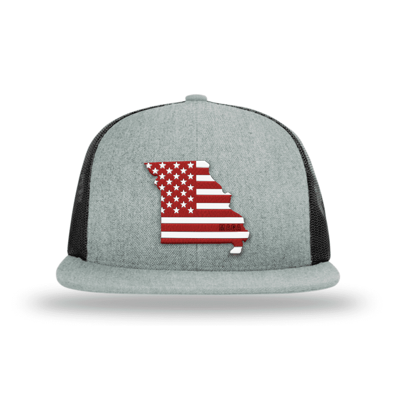 Wool blend flatbill trucker / Heather Grey/ Black / OS Missouri is MAGA Country Hat maga trump