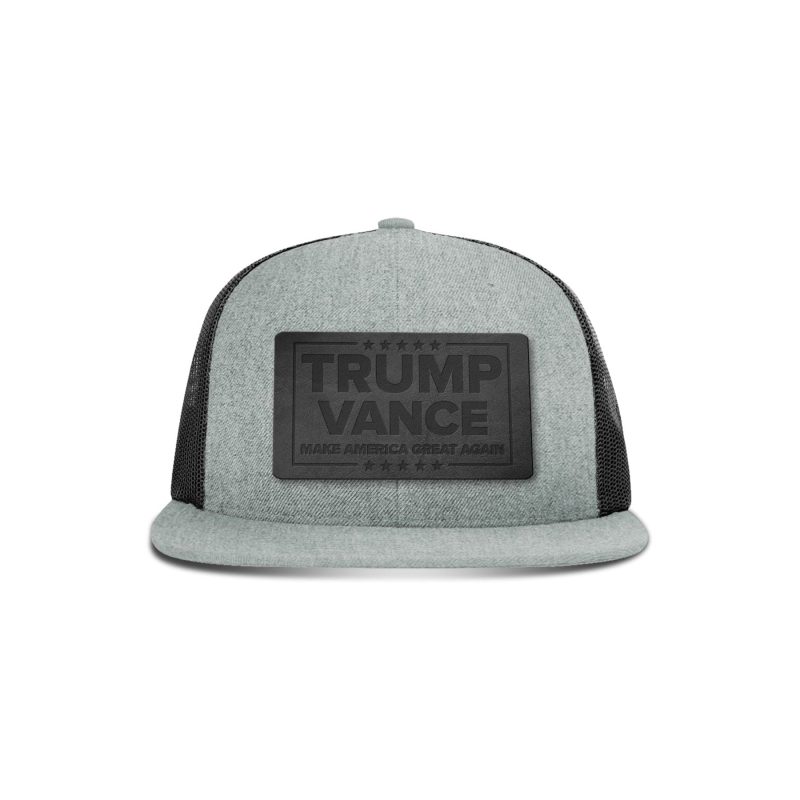 Wool blend flatbill trucker / Heather Grey/ Black Trump Vance MAGA Blackout Leather Patch Flat Bill Hat maga trump