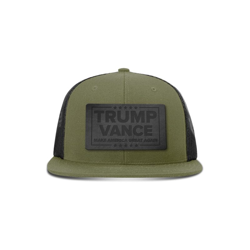 Wool blend flatbill trucker / Loden/ Black Trump Vance MAGA Blackout Leather Patch Flat Bill Hat maga trump