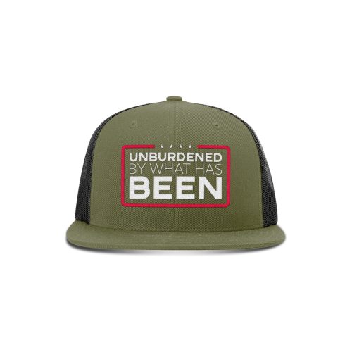 Wool blend flatbill trucker / Loden/ Black Unburdened by What Has Been Flat Bill Hat maga trump