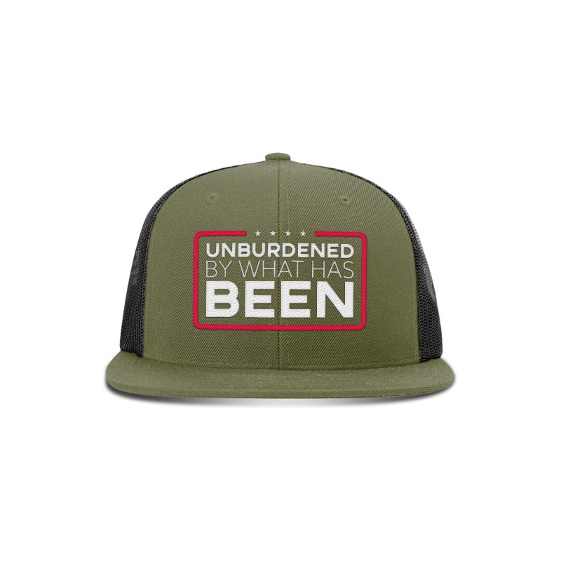 Wool blend flatbill trucker / Loden/ Black Unburdened by What Has Been Flat Bill Hat maga trump