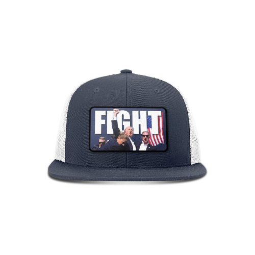 Wool blend flatbill trucker / Navy/ White Fight Trump Flat Bill Hat maga trump