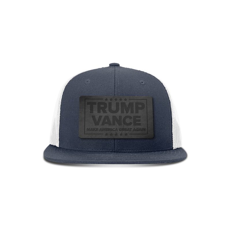 Wool blend flatbill trucker / Navy/ White Trump Vance MAGA Blackout Leather Patch Flat Bill Hat maga trump