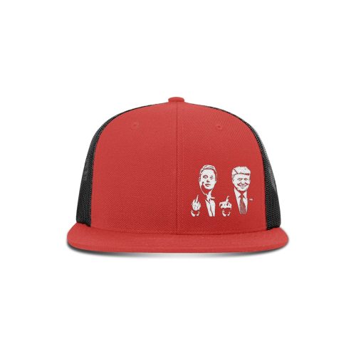 Wool blend flatbill trucker / Red/ Black Trump And Elon Flipping The Bird Flatbill Hat maga trump