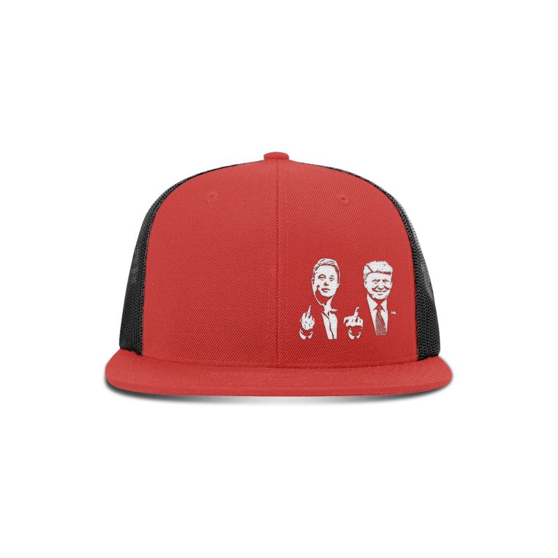 Wool blend flatbill trucker / Red/ Black Trump And Elon Flipping The Bird Flatbill Hat maga trump