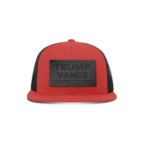 Wool blend flatbill trucker / Red/ Black Trump Vance MAGA Blackout Leather Patch Flat Bill Hat maga trump