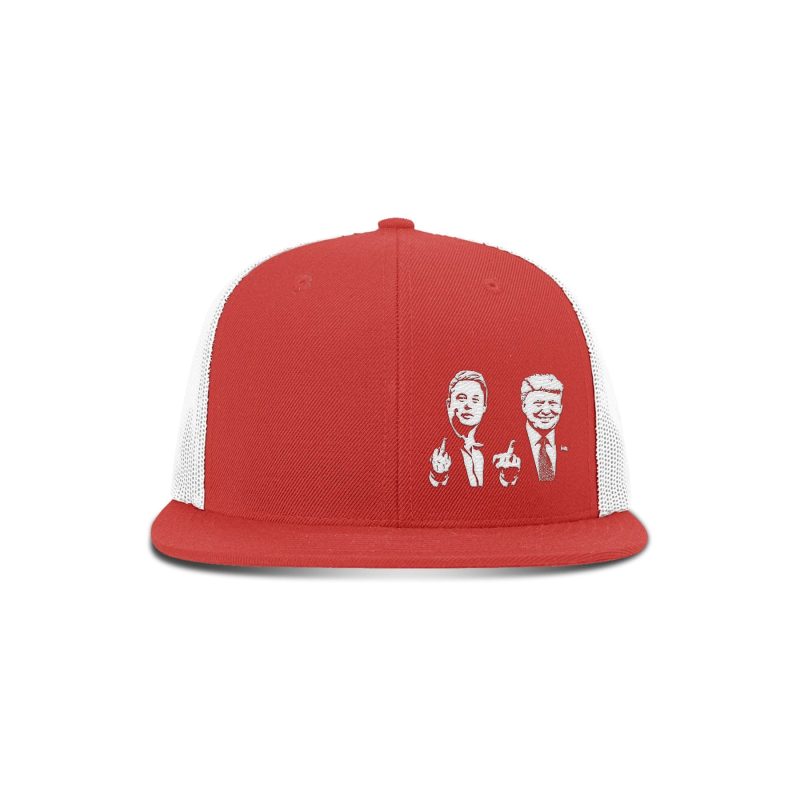 Wool blend flatbill trucker / Red/ White Trump And Elon Flipping The Bird Flatbill Hat maga trump