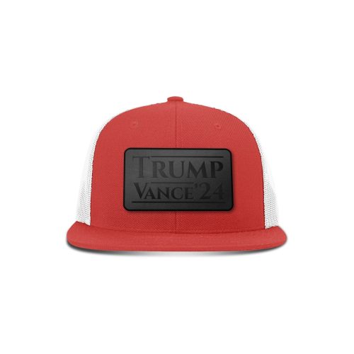 Wool blend flatbill trucker / Red/ White Trump Vance '24 Blackout Leather Patch Flat Bill Hat maga trump