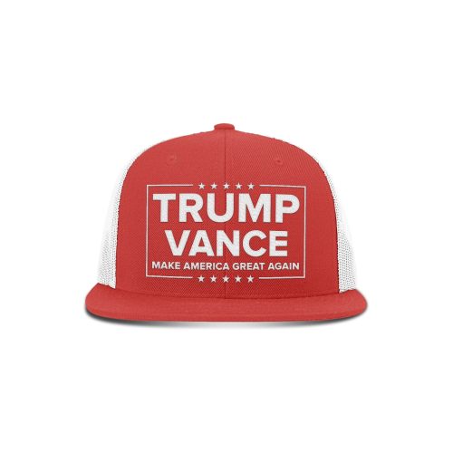 Wool blend flatbill trucker / Red/ White Trump Vance Flat Bill Hat maga trump