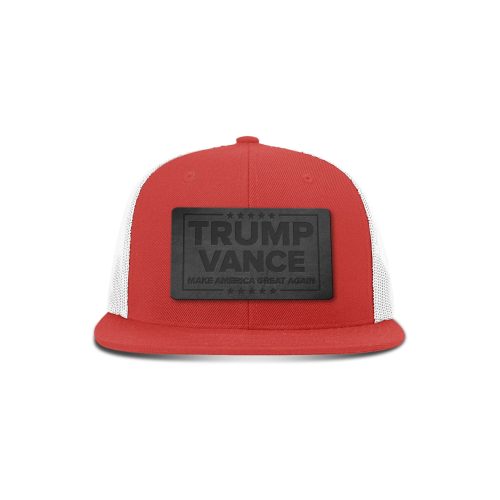 Wool blend flatbill trucker / Red/ White Trump Vance MAGA Blackout Leather Patch Flat Bill Hat maga trump