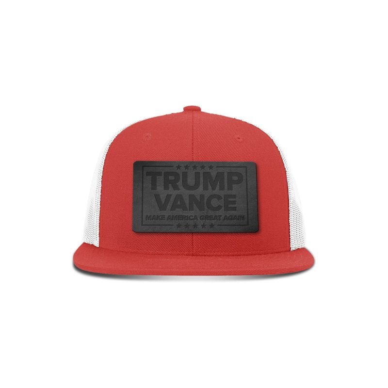 Wool blend flatbill trucker / Red/ White Trump Vance MAGA Blackout Leather Patch Flat Bill Hat maga trump